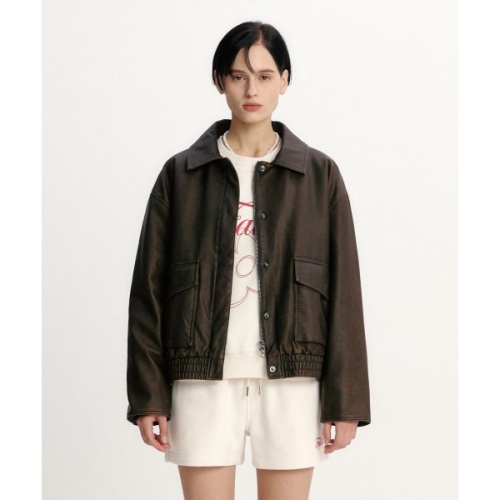 비케이브 팔렛 빈티지 워싱 레더 자켓 갈색 1910843_이미지