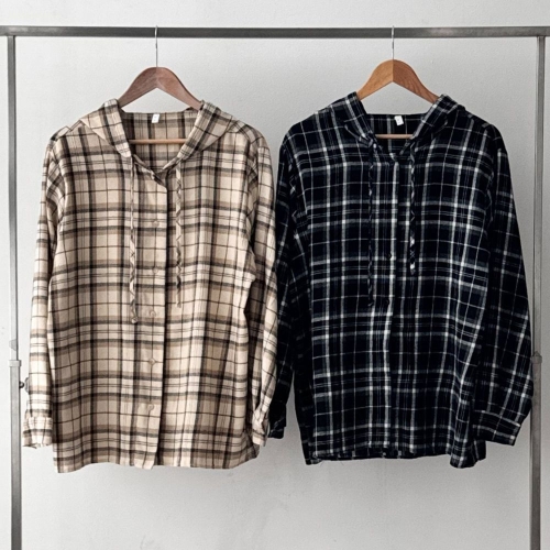 아이우먼 빅사이즈체크남방 T255L502 고앤고체크끈후드남방 RD