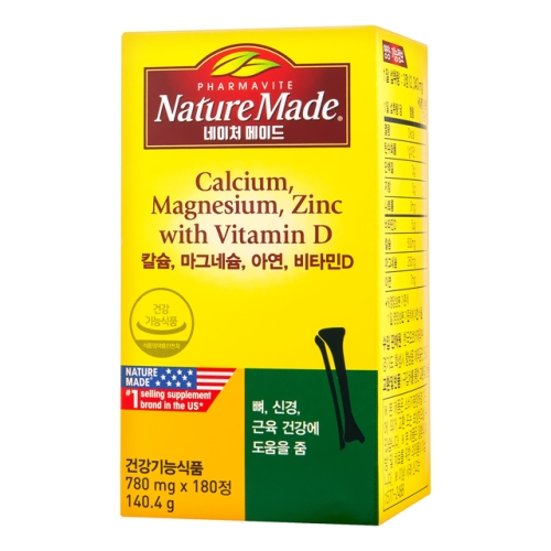 네이처메이드 칼슘 마그네슘 아연 비타민D 180정 (1개)_이미지