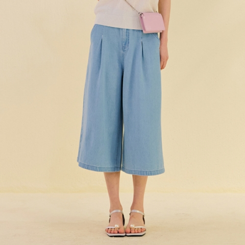 체이스컬트 패플 본사여성 뒷밴딩 7부 와이드 데님 팬츠-DBRG27