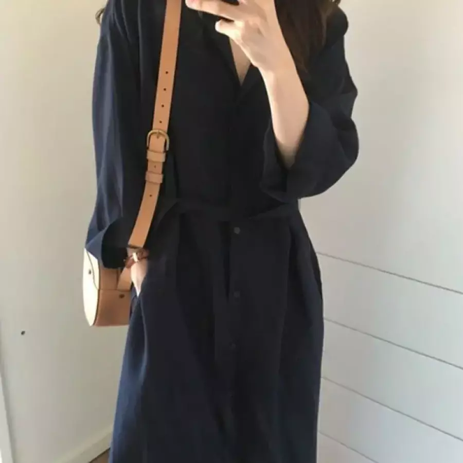 라인 예쁜 여성 롱 셔츠 가벼운 원피스 2컬러 46715733