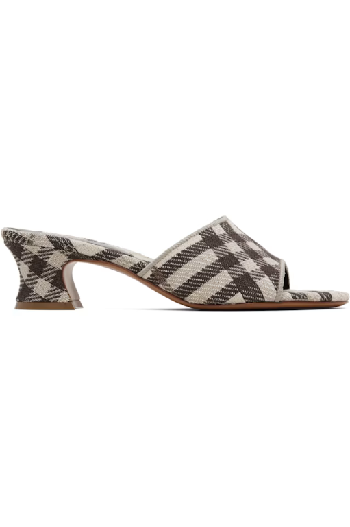 버버리 Brown White Check Sloane Mule Heeled Sandals 261376F125003_이미지