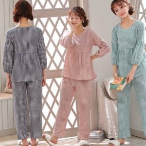 오노마 여성 3색 프리사이즈 체크무늬 잠옷 상하셋트 9322540_이미지