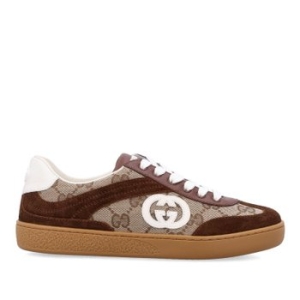 구찌 주니어 GG 브라운 베이지 스웨이드 캔버스 레이스업 스니커즈 812674AAE2T 2248_이미지