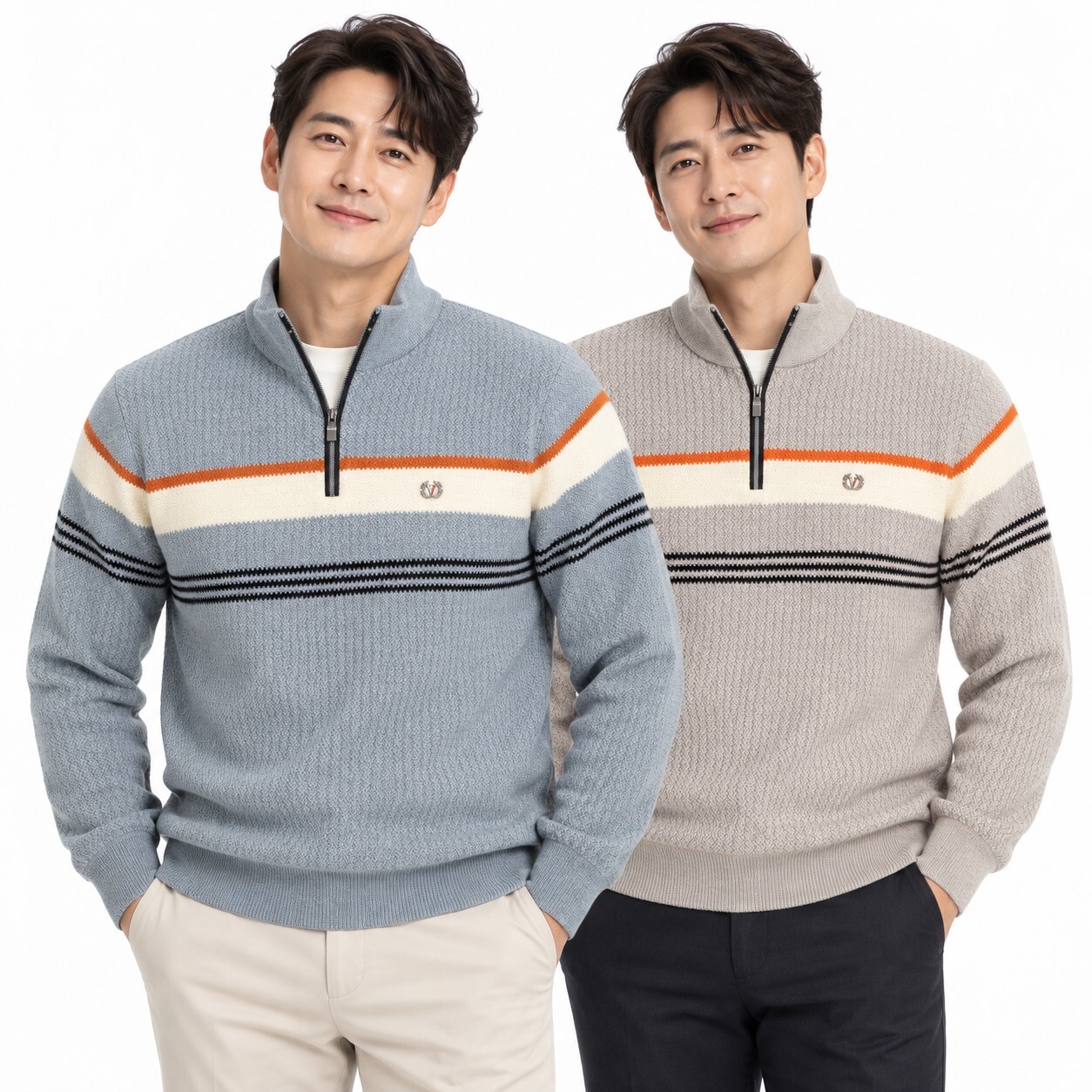 남성 겨울 기모 하프집업 니트 배색 반집업 하이넥 스웨터 VITD3279