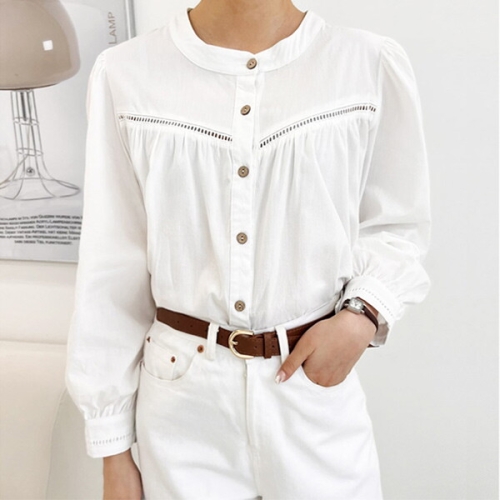 보슈아 sado 여성 면폴리혼방 화이트 펀칭블라우스 봄여름 KPP8056_이미지