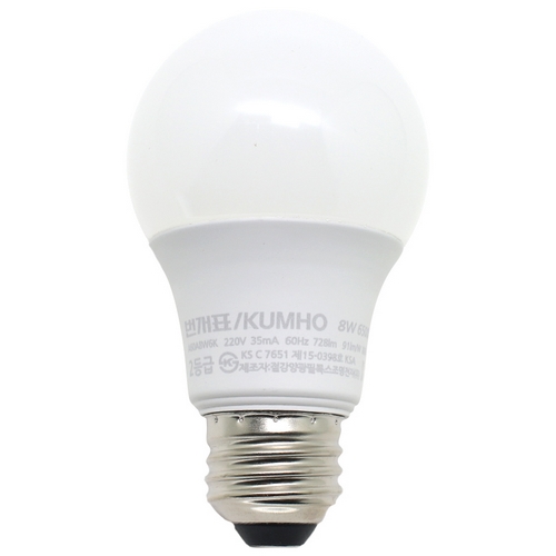 금호전기 번개표 LED 벌브전구 전구색 8W (20개)