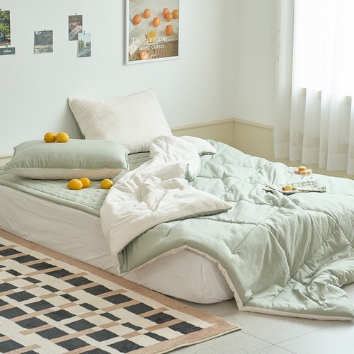 모던하우스 ON 젤라또 극세사 리버시블 차렵이불 피스타치오 크림 (싱글 S)_이미지