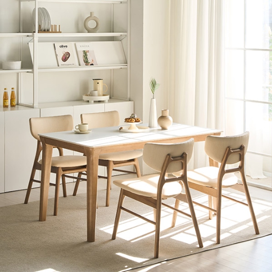 스칸디나 멜리토 포세린 통세라믹 원목 식탁 1400 (의자4개)_이미지