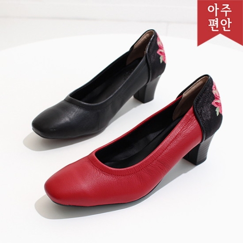 호박슈즈 5cm 소가죽 스퀘어코 펌프스 111838