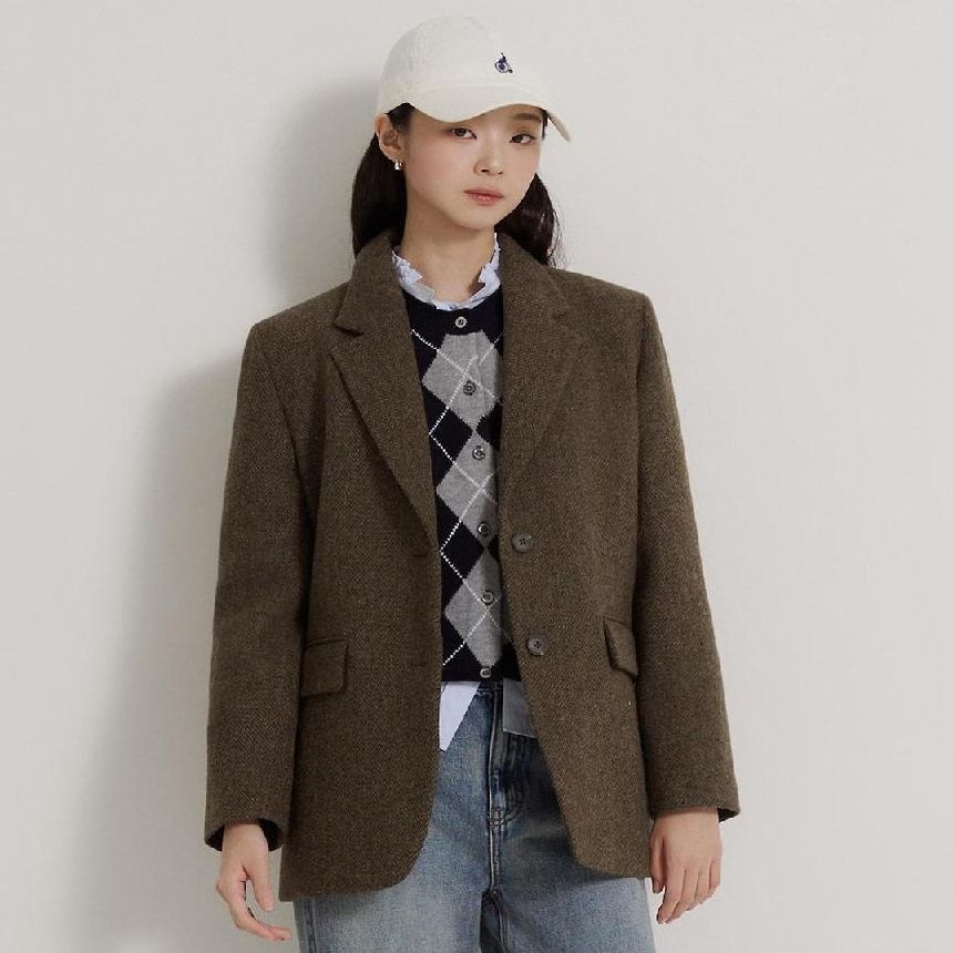 빈폴 레이디스 해리스 트위드 세미오버핏 재킷 카키 /BF6911C32H_이미지