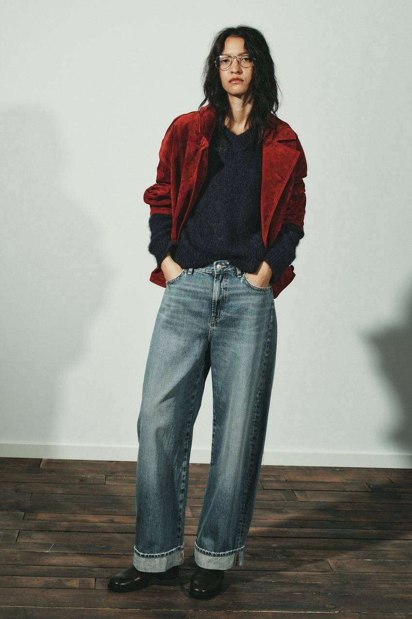 자라 TRF 미드라이즈 배기 폴디드 진 블루 373245_이미지