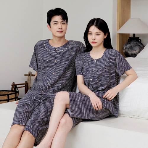 여성 잠옷 남자 도트 파자마 반팔 커플잠옷 신혼부부 연인 M2056_6056 레이온