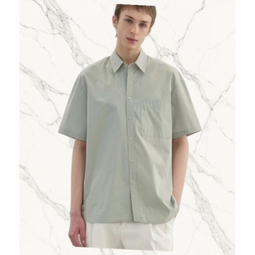 아미 드로우핏 DRAW FIT 페이퍼 코튼 오버핏 반팔 셔츠 PALE MINT DFSH2206PAP 196896_이미지