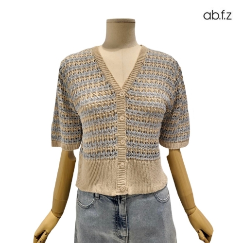  Ab.f.z 배색 포인트 체크 패턴 반팔 숏 가디건 APZ2QY39E