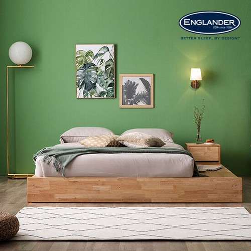 잉글랜더 클림트 무헤드 원목 수납형 침대 LK+협탁 (7존독립스프링K매트)_이미지