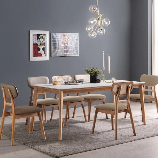 헤이미쉬홈 모리드 고무나무 원목 포세린 통세라믹 식탁 1800 (의자6개)_이미지