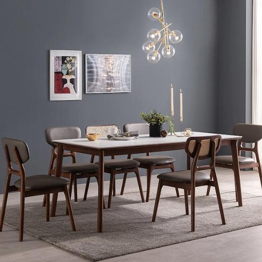 헤이미쉬홈 모리드 고무나무 원목 포세린 통세라믹 식탁 1800 (의자6개)_이미지