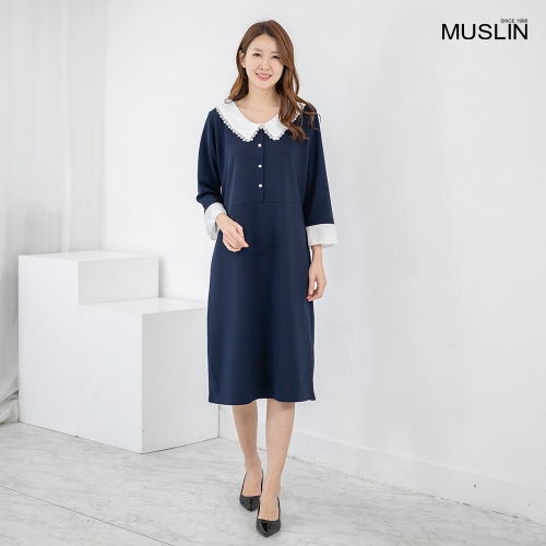 엄마옷 세일러카라 라운드 7부 원피스 OP602094 중년여성/50대/60대/70대/빅사이즈/할머니옷