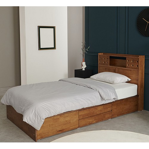 해오름가구 버플리 첼로 원목 수납 침대 K (매트별도)_이미지