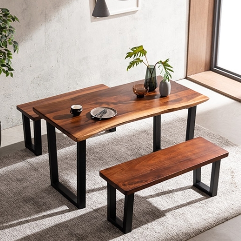 삼익가구 넬리 로즈우드 우드슬랩 식탁 1350 (벤치2개)_이미지