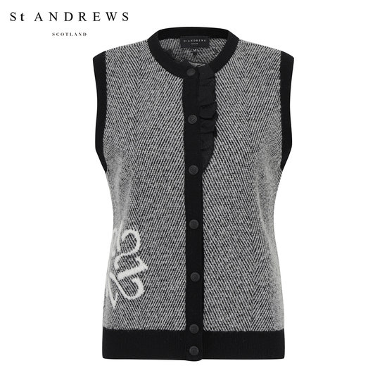 세인트앤드류스 프릴 플래킷 별 심볼 자카드 니트 베스트 821E4SV201_BK