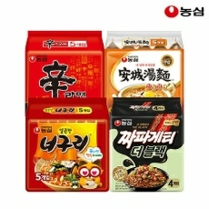 농심 신라면5개 + 안성탕면5개 + 얼큰한너구리5개 + 짜파게티더블랙4개_이미지