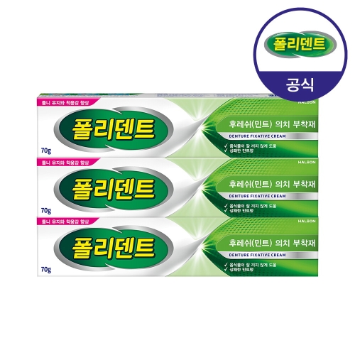 글락소스미스클라인 폴리덴트 의치부착재 후레쉬 민트 70g (3개)