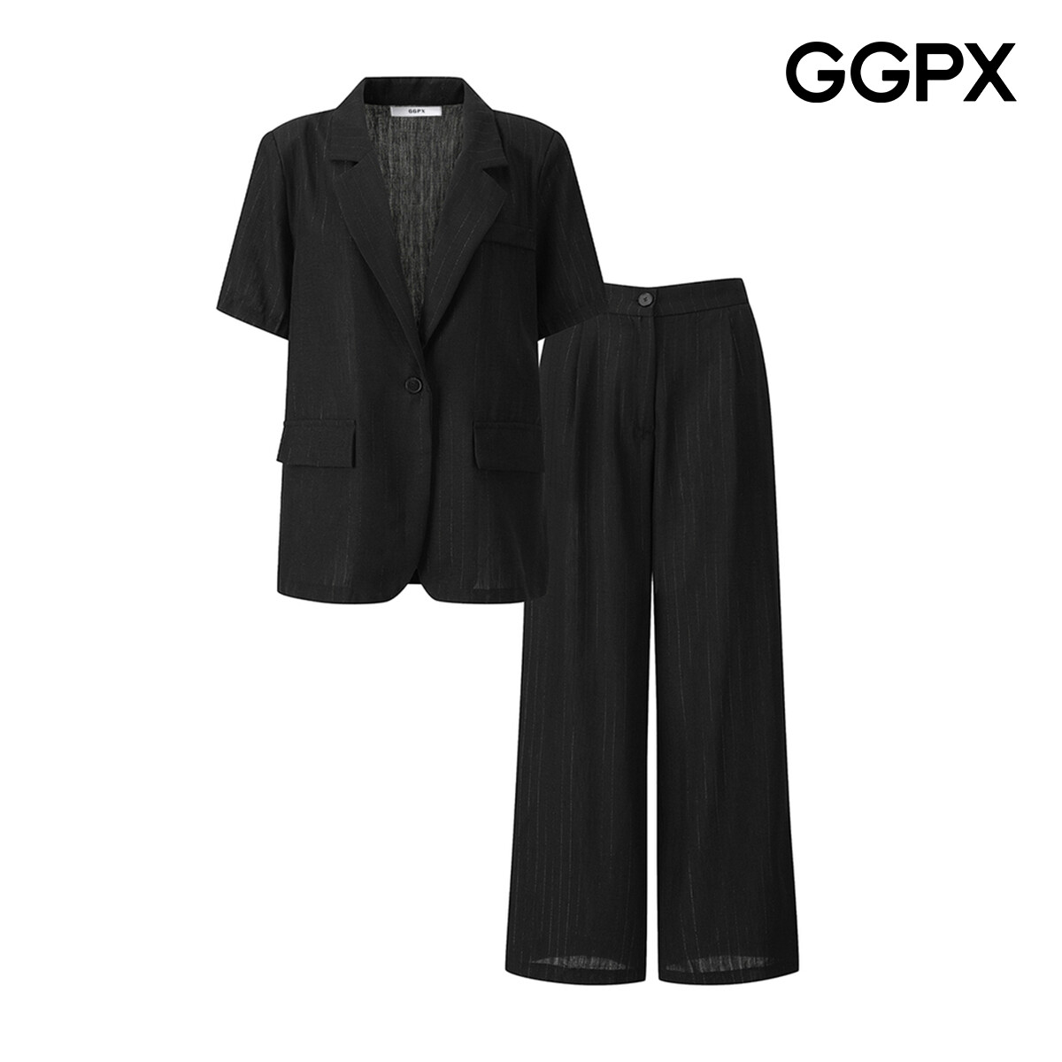 GGPX 글리터 라인 싱글 반팔 자켓 앤 슬랙스 셋업 GQ6ST020F이미지입니다. 누르면 해당 게시물로 새창이동합니다.