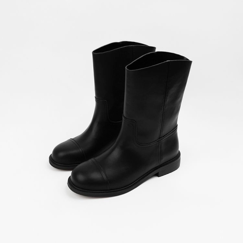 신난다슈 여성 미들 부츠 3cm 2종 여자 하프 플랫 미디 부츠 발편한 통굽 낮은굽 FL257012