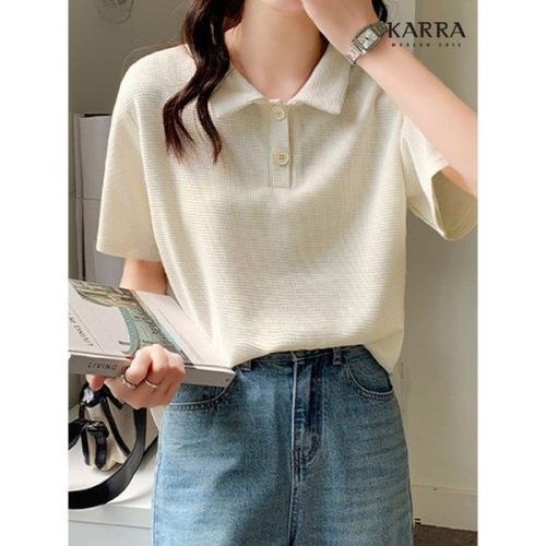  KARRA 카라 와플카라버튼니트티셔츠_A3F0991