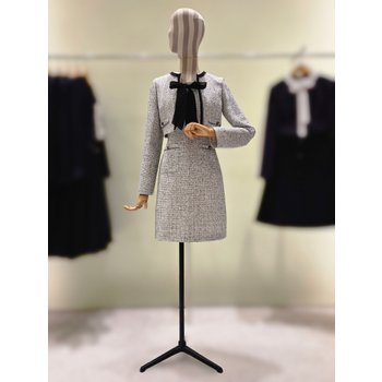 라인(LINE) N755 배색라인 리본타이 트위드 원피스 NMWOPQC030