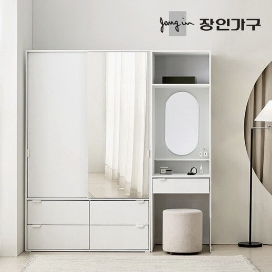 장인가구  코라 1200 선반형 거울 서랍옷장+600 수납화장대 슬라이딩 옷장세트 1800