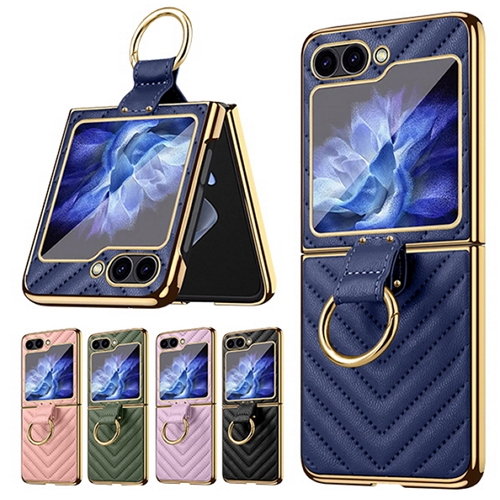 갤럭시Z 플립4 액정보호 핑거링 도금 패턴 가죽 케이스