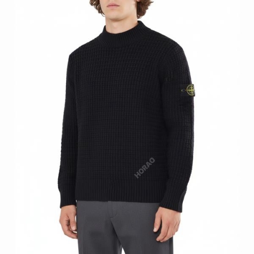 스톤아일랜드 537D5 Double Weave Pure Wool Checkered Stitch Mock Neck Sweater 8115..