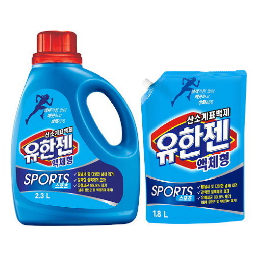 유한젠 스포츠 산소계표백제 2.3L + 리필 1.8L이미지입니다. 누르면 해당 게시물로 새창이동합니다.