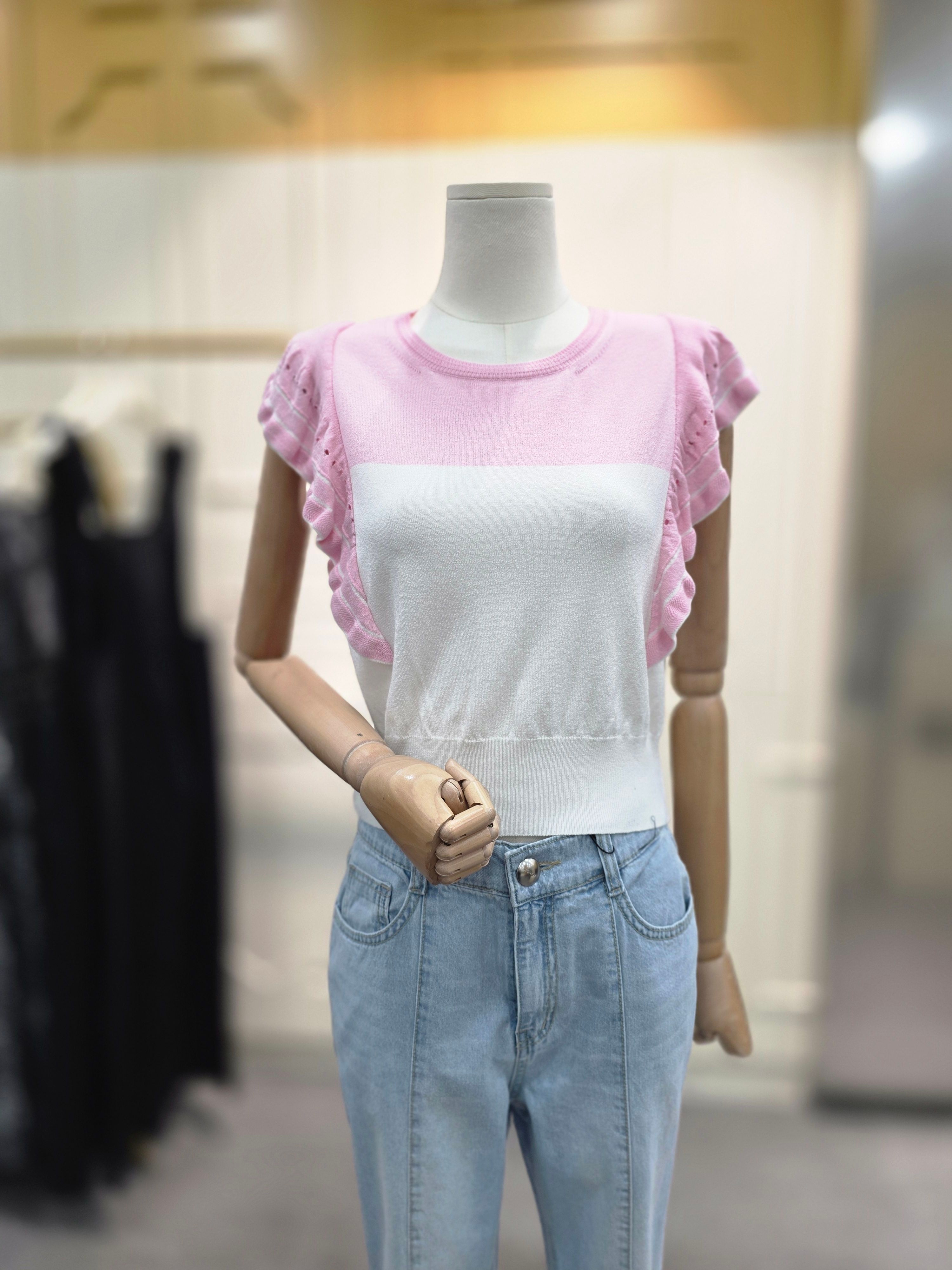 수량한정 소매 러플 컬러 블록 풀오버 ES2JK401PI 2765892