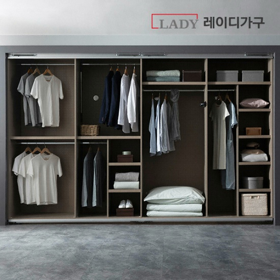 레이디가구 매튜 글로시 미러 슬라이딩 붙박이장+파우더장+스타일러장 (300cm)_이미지