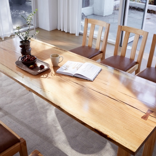 프라이드리빙 해찬솔원목이야기 우드슬랩 북미산오크 통원목 식탁 1800 (의자별도)