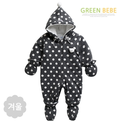 보온우주복 신생아 방한 방울곰 패딩우주복 3종세트