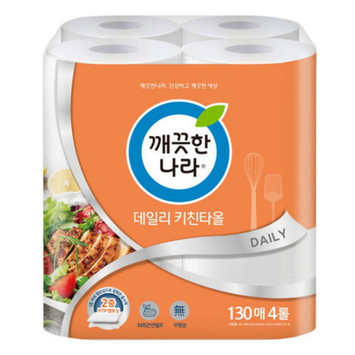 깨끗한나라 ㅤ데일리 키친타올 130매 (4롤) *2팩_이미지