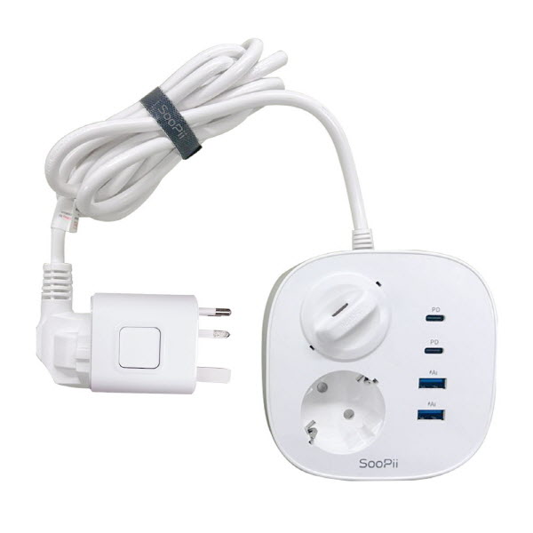 Soopii 2구 16A 65W USB 멀티탭 여행용 멀티어댑터 겸용 (1.8m)