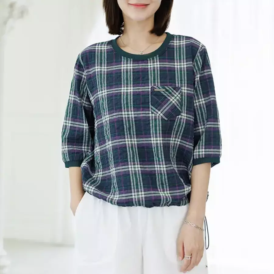 투망체크스트링티셔츠 TBF3352