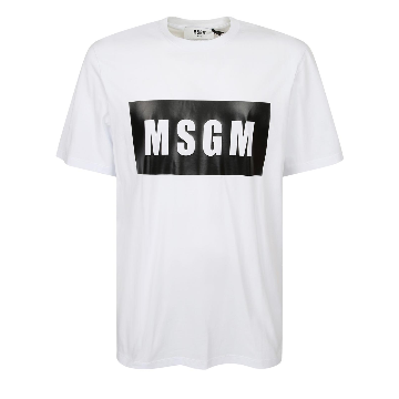 MSGM 화이트 블랙 코튼 로고 프린트 코튼 t 셔츠 2000MM52020000201 TP57034