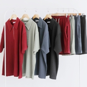 리빌모아 국산 남여공용 지퍼 카라티 반바지 상하세트 5C-SETH-Q054-차콜_이미지