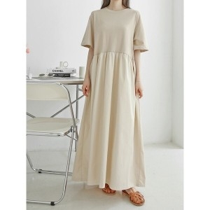 아미 샵앤국산 라운드 5부 원마일 데일리 여성 반팔 면 롱원피스 -WDR-32