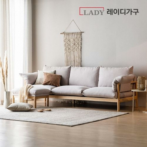 레이디가구 다인 100%원목 패브릭 소파 4인용 (스툴포함)_이미지