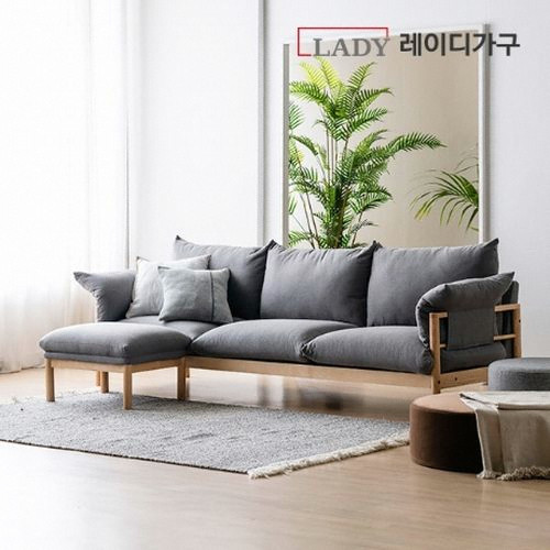 레이디가구 다인 100%원목 패브릭 소파 4인용 (스툴포함)_이미지