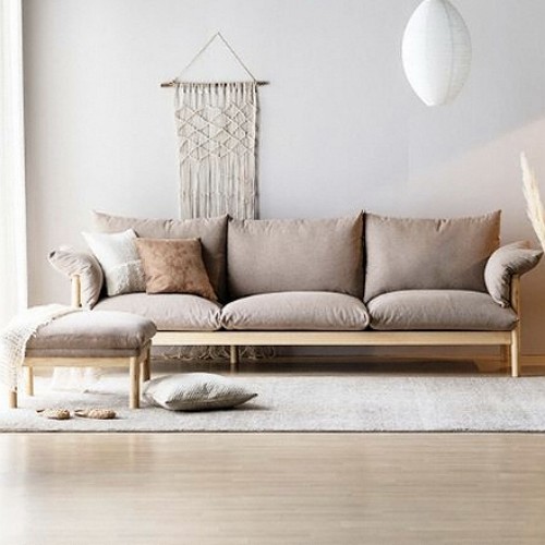 레이디가구 다인 100%원목 패브릭 소파 4인용 (스툴포함)_이미지