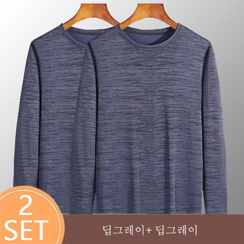 엘르 엘르옴므 ROYALB 2장묶음 남성 자외선 차단 티셔츠 속간성 쿨 빅사이즈 얇은 라운드넥 긴팔티 Y081506 M 딥그레이+딥그레이_이미지